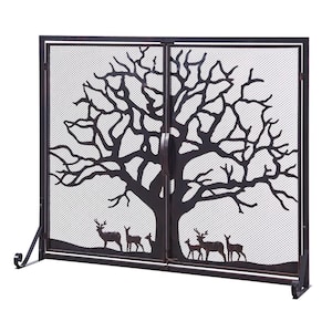 Cannes Black Iron 2 Panel Fireplace Screen With Decorative Filigree