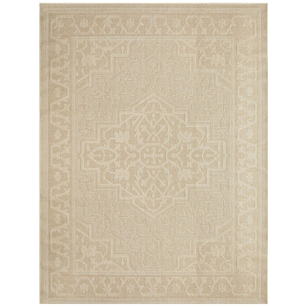 Nourison Tulum Cream 8 ft. x 10 ft. Center medallion Contemporary Area Rug