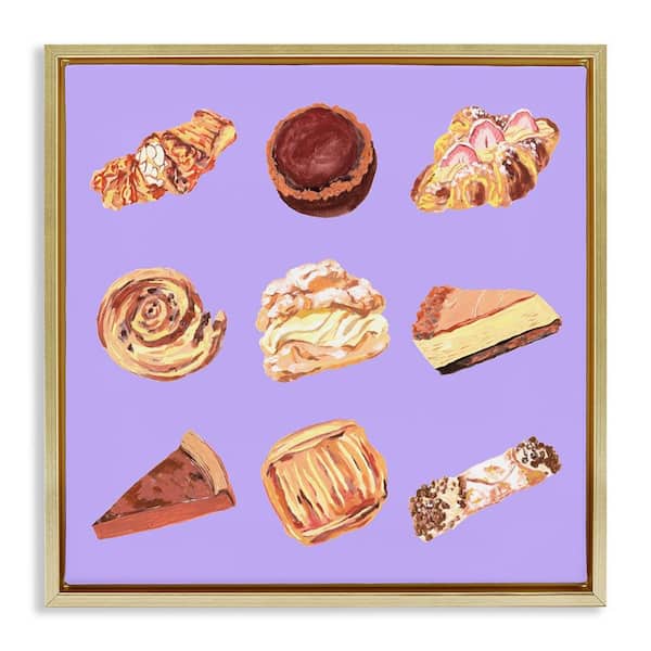 Stupell Industries Delicious Pastries on Purple by Melissa Wang Gold Floater Frame Food Graphic Art Print 18 in. x 18 in.
