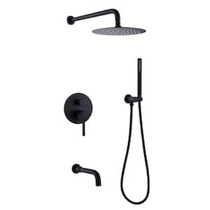 Double Handle 1-Spray Tub and Shower Faucet 1.8 GPM Brass Wall Mount Shower Faucet Set in. Matte Black Valve Included