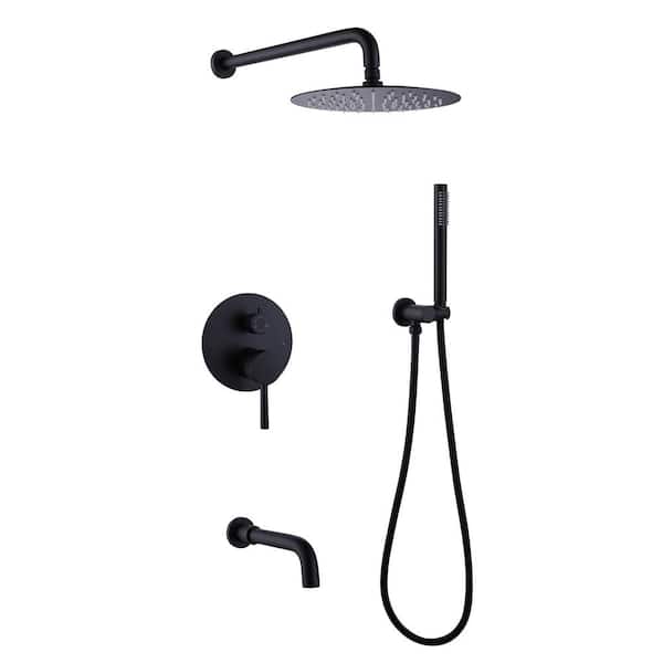 AIMADI Double Handle 1-Spray Tub and Shower Faucet 1.8 GPM Brass Wall Mount Shower Faucet Set in. Matte Black Valve Included