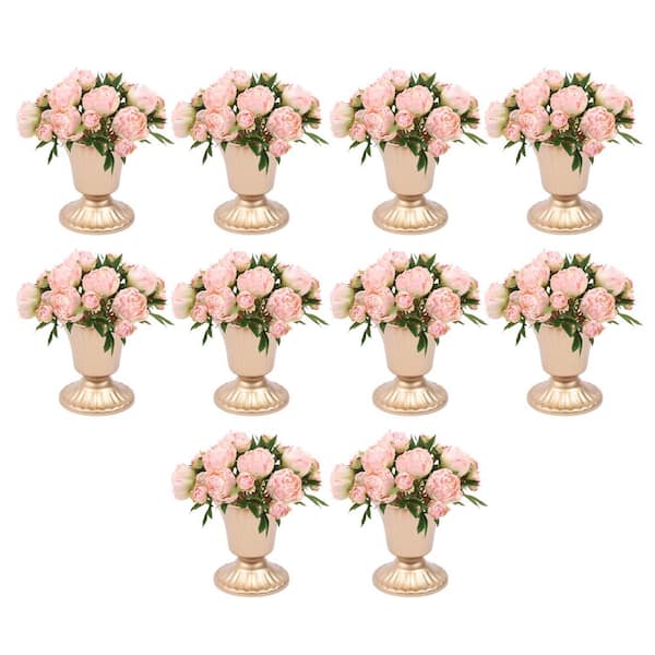 YIYIBYUS 3.94 in. Tall Metal Flower Holder Wedding Decoration Mini Vase in Gold (10-Pieces)