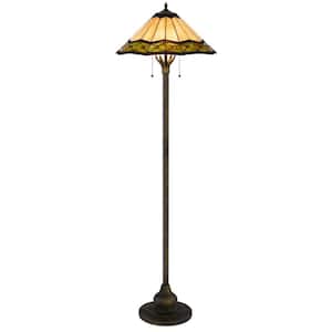 Armscroft 62 in. H Antique Bronze Metal Tiffany Floor Lamp for Living Room with Glass Shade