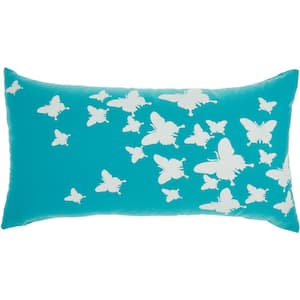 Turquoise Abstract 22 in. x 12 in. Indoor/Outdoor Rectangle Throw Pillow