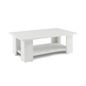 36 in. L White 12.5 in. Rectangle Wood 2-Tier Modern Coffee Table with Storage Shelf