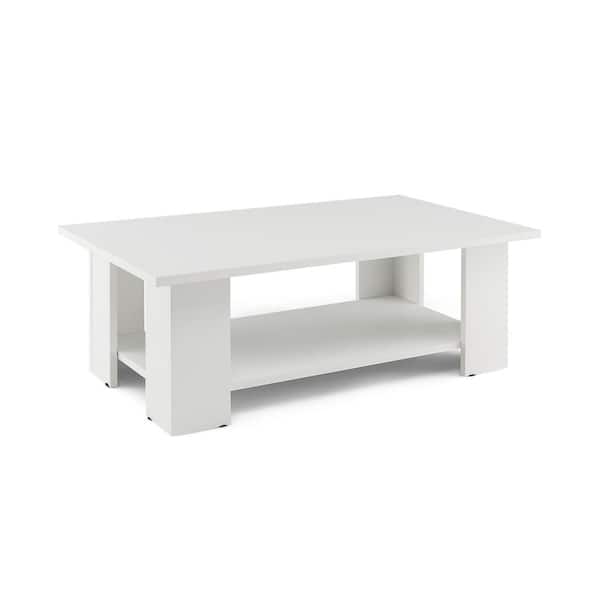 Costway 36 in. L White 12.5 in. Rectangle Wood 2-Tier Modern Coffee Table with Storage Shelf