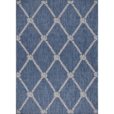 Lr Home Nautical Navy Blue White 5 Ft, Nautical Outdoor Rugs
