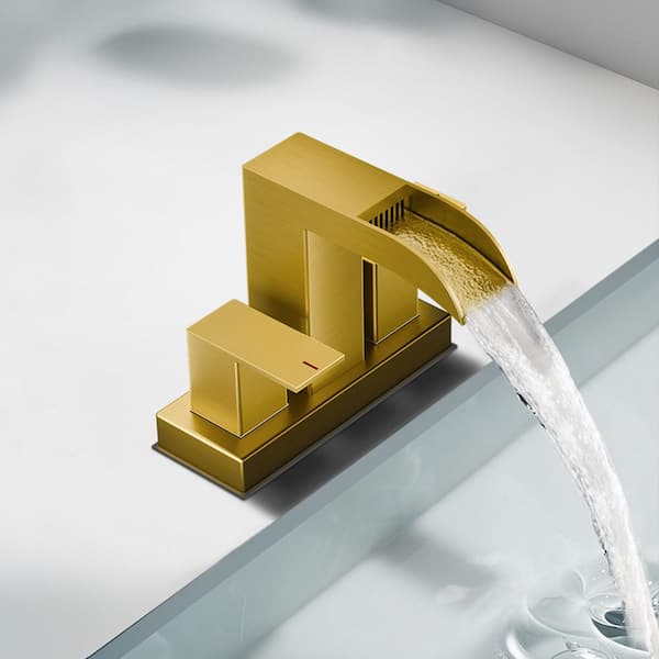 4 in. Centerset Double Handle Bathroom Faucet with ‎Waterfall in Matte Gold