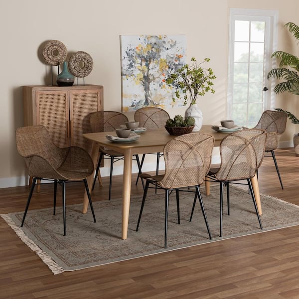 Baxton Studio Emmali 7 Piece Greywashed Rattan and Natural Brown