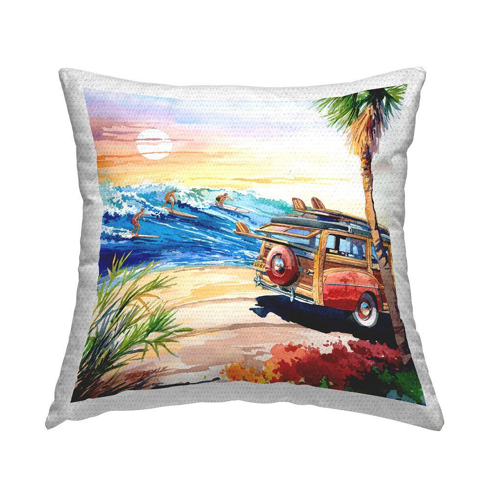 Tropical Beach Surfing Ocean Waves Multi-Color Square Outdoor Throw Pillow price history on PriceWatchPro