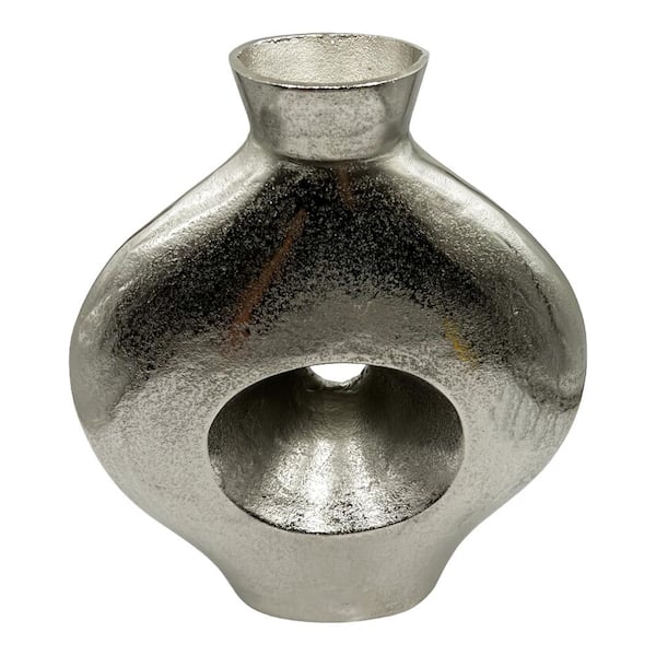 Silver 18 in. x 15 in. Aluminum Round Hollow Metal Vase