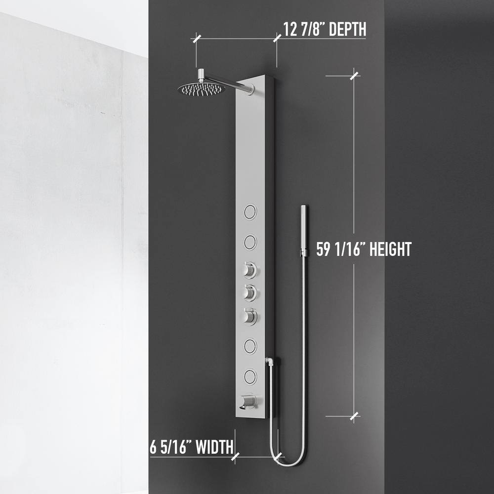 Bowery Stainless Steel 59" Shower Panel with Hand Shower and Jets