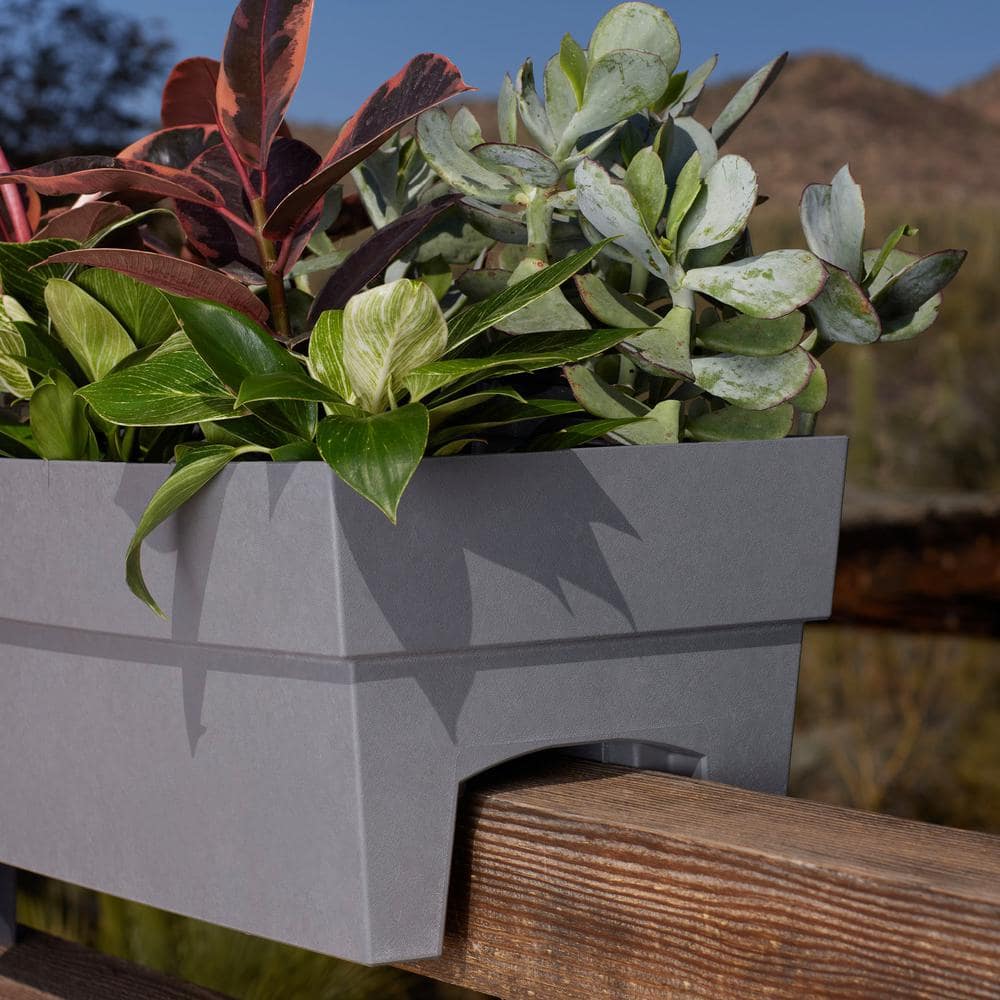 Cement Gray Recycled Plastic Deck Rail Planter, 24"