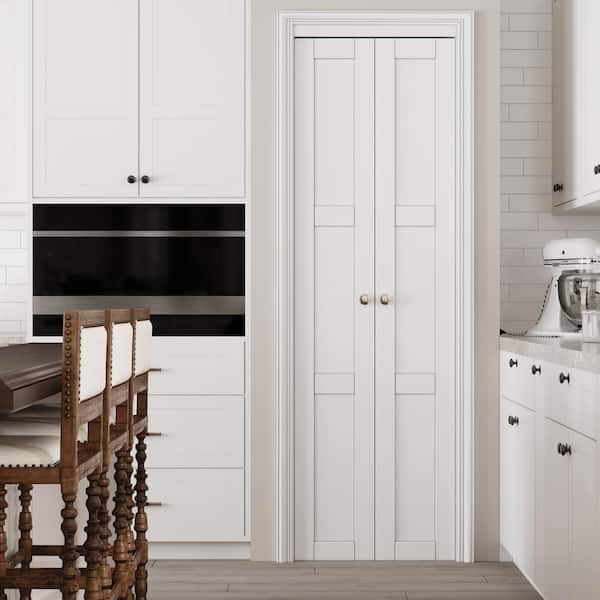 24 in. x 96 in. 3-Lite Solid Core Panel White Primed Composite (Pivot French) Bi-Fold Door with 2-Types of Hardware