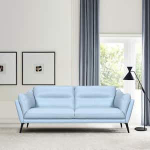 Franz 87 in. Slope Arm Leather Rectangle Sofa in. Sky Blue