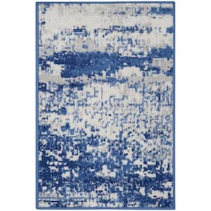 Whimsicle Ivory Navy doormat 2 ft. x 3 ft. Abstract Kitchen Area Rug