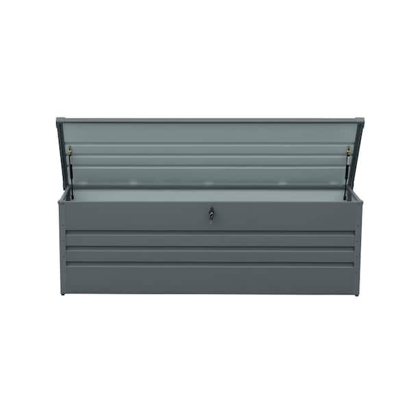 260 Gal. Carbon Black Metal Waterproof Outdoor Deck Box with Lockable Lid & 4 Plastic Caps, Large Patio Storage Box