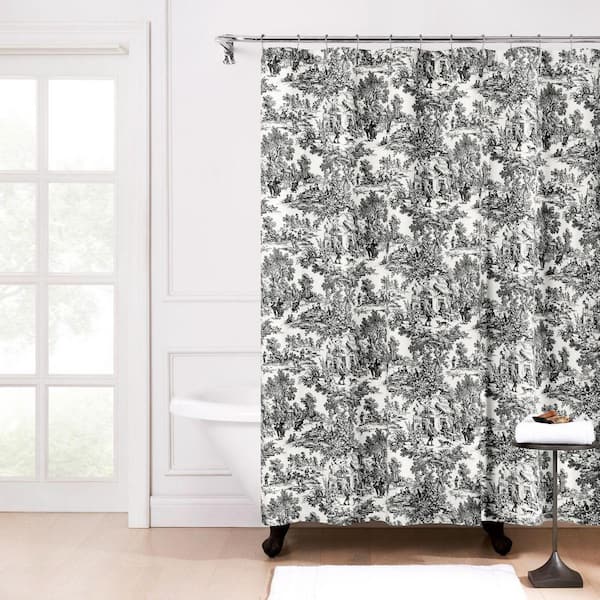 Victoria Park Toile 72 in. L Black Shower Curtain