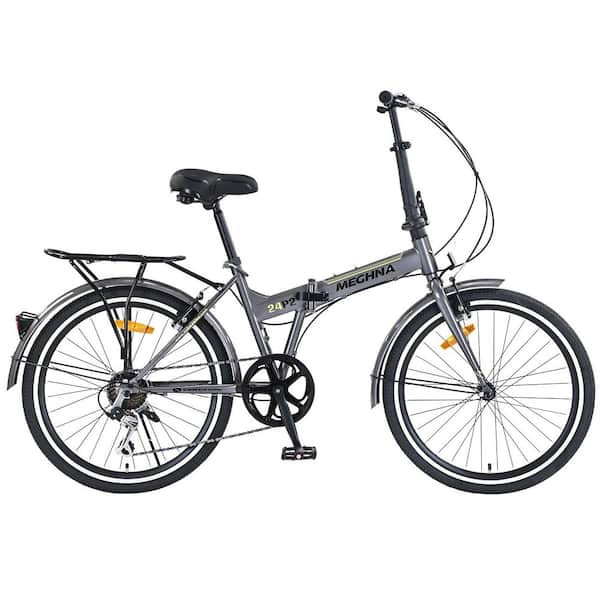 Gray 24 in. 7 Speed Folding City Bike with Steel Frame