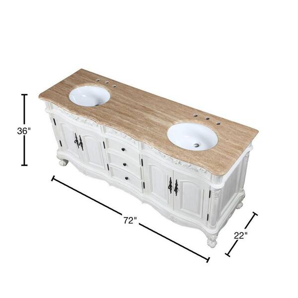 Silkroad Exclusive 55-in Dark Walnut Undermount Double Sink Bathroom Vanity  with Travertine Top in the Bathroom Vanities with Tops department at