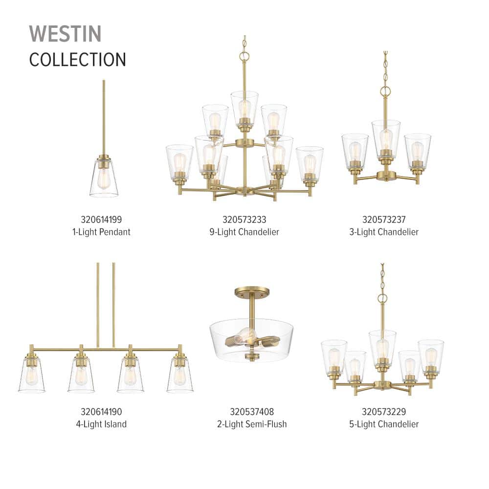 Westin 5-Light Brushed Gold Chandelier with Clear Glass Shades