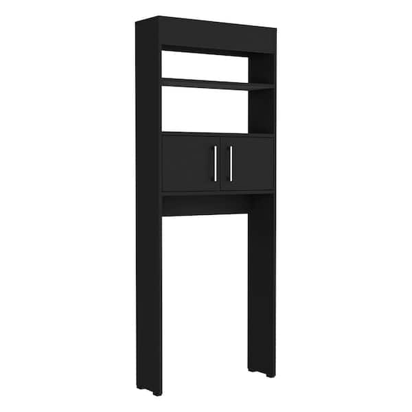 LORDEAR 24.5 in. W x 63 in. H x 8 in. D Matte Black Over The Toilet Storage with Adjustable Shelves