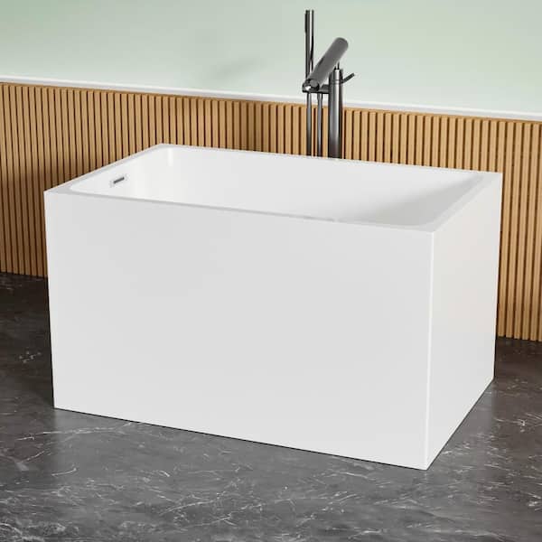 43 in. x 27.5 in. Acrylic Freestanding Square Soaking Bathtub Without Seat in White, Toe-tap Chrome Right Drain Bathtub