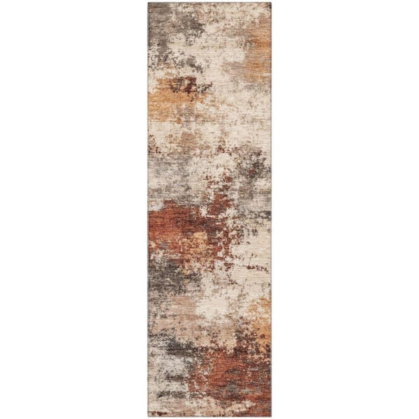 Mayfield Premium Machine Washable Abstract AMF2064 Paprika 2 ft. x 7 ft. Runner Rug