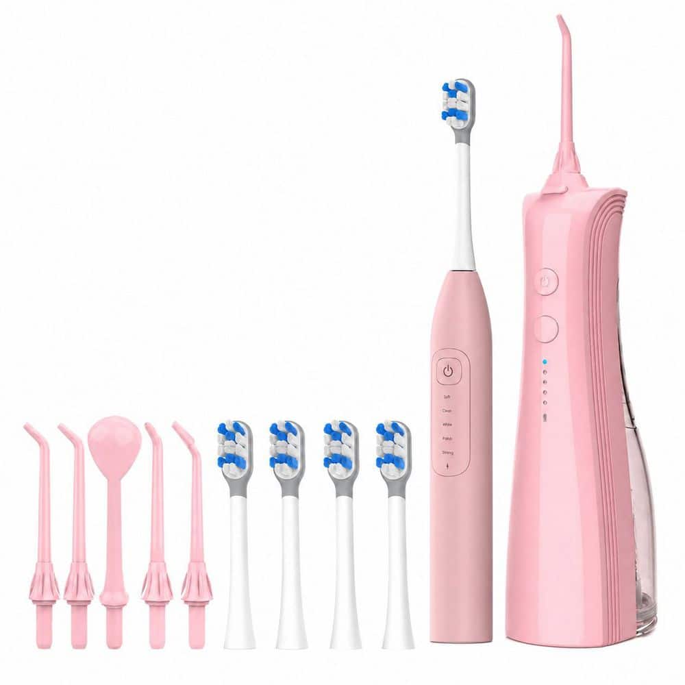 2-in-1 Water Flosser and Sonic Toothbrush Combo Kit with 235 mL Tank, 5 Modes, Coral Pink