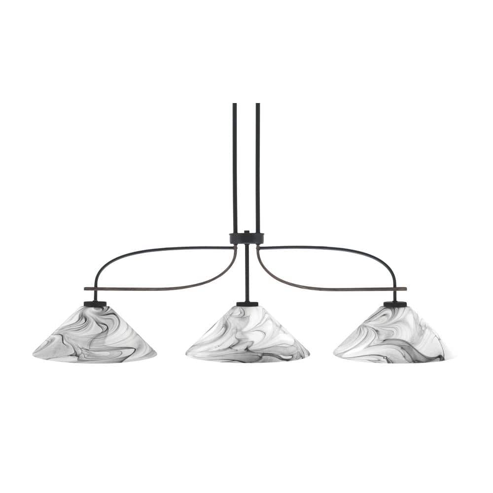Wensley 3-Light Matte Black and Painted Distressed Wood-Look Metal Chandeli