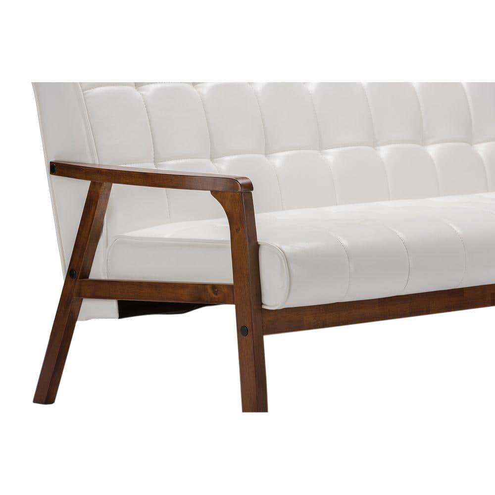 Mid-Century Flared Arm White Faux Leather Loveseat