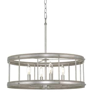 Brynn 60-Watt 4-Light Galvanized Steel Farmhouse Pendant Light with Galvanized Steel, Gray Oak Shade, No Bulb Included