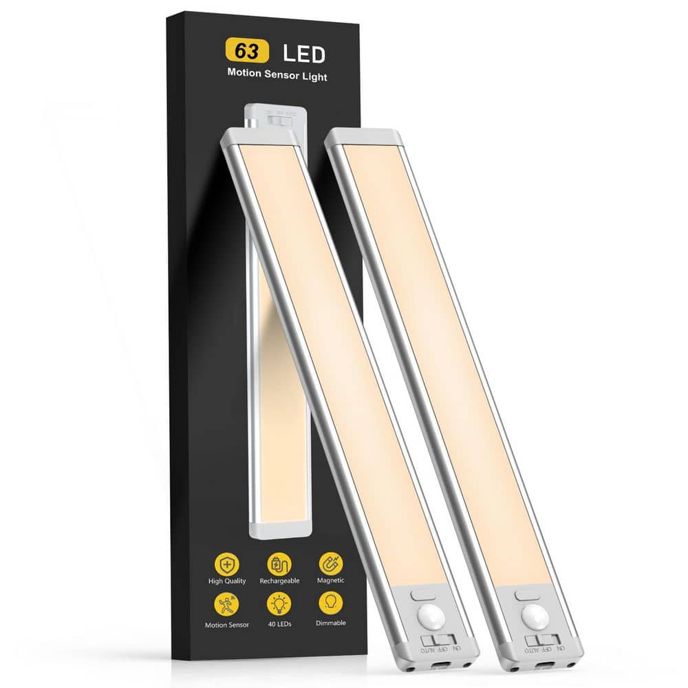 14.7 in. Warm White Aluminum Motion Sensor LED Under Cabinet Light, 2-Pack