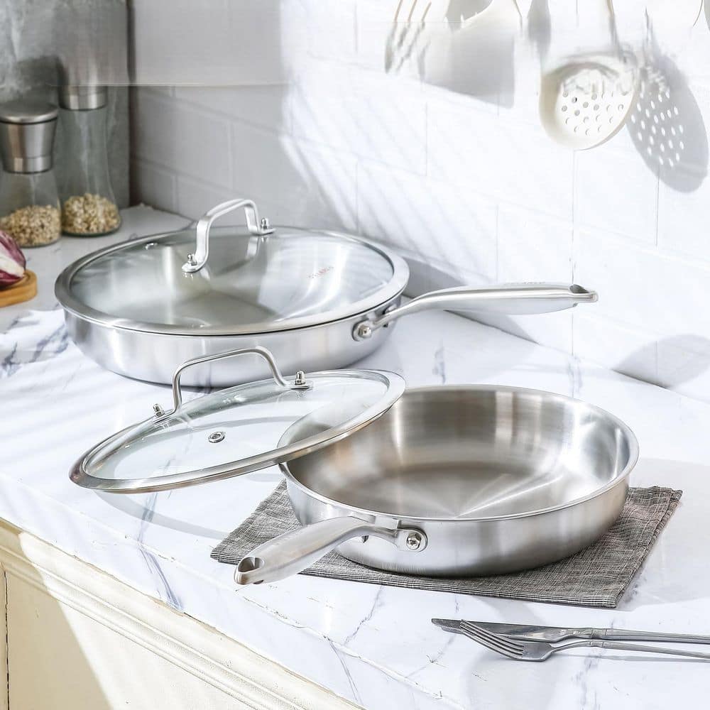 Diameter 12.5 in. Tri-Ply Stainless Steel Skillet with Lid, Compatible with All Cooktops, Dishwasher Safe price history on PriceWatchPro