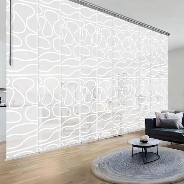 EMOH Swirl 120 in. - 218 in. W x 116 in. L Adjustable 10-Panel Satin Nickel Double Rail Panel Track with 23.5 in. Slates