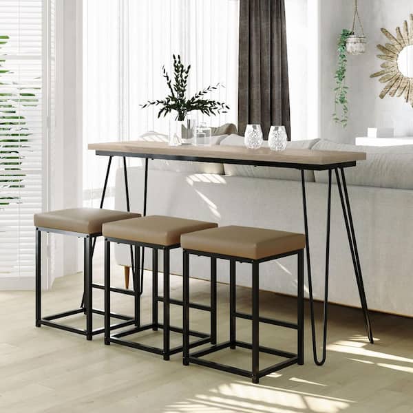 Angeles Home 4 Piece Rectangle Wood Top, Console Table Set With Stools
