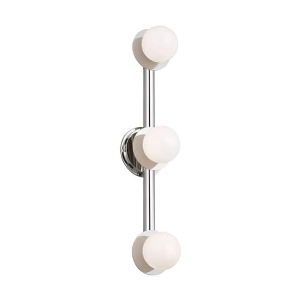 Generation Lighting Nodes 32 in. 3-Light Polished Nickel Contemporary Vanity Light with Milk Glass Shades