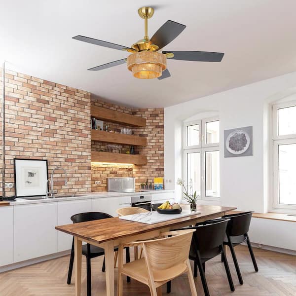 52 in. Indoor Gold LED Hemp Rope Weaving Caged Ceiling Fans with Lights, 5-Blades and Remote Control Included
