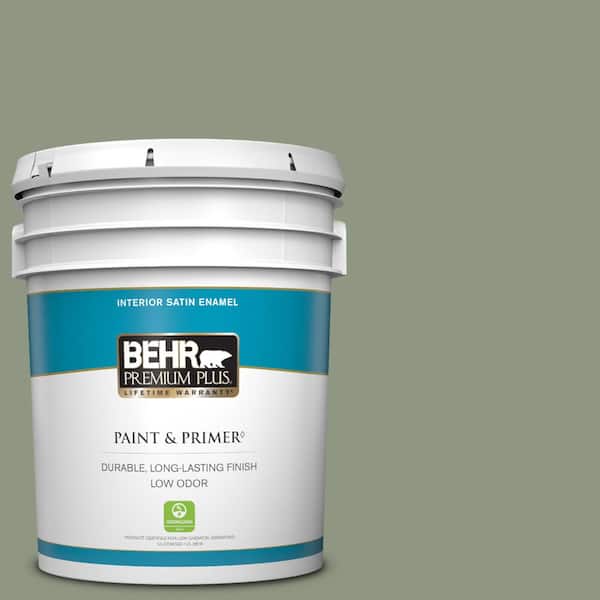 BEHR PREMIUM PLUS 5 gal. #PPU11-17 Hillside Green Satin Enamel Low Odor Interior Paint & Primer