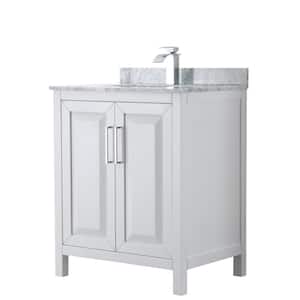 Daria 30 in. Single Bathroom Vanity in White with Marble Vanity Top in Carrara White with White Basin