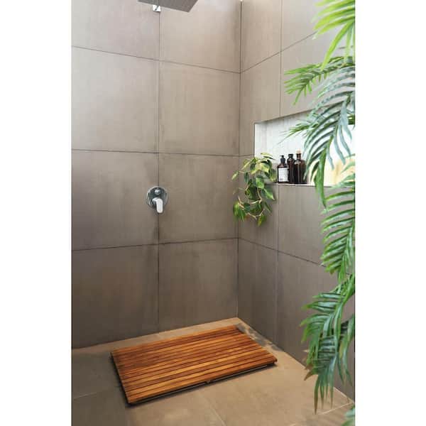 Oiled Brown Teak Indoor and Outdoor Shower/Bath Mat with Wide End