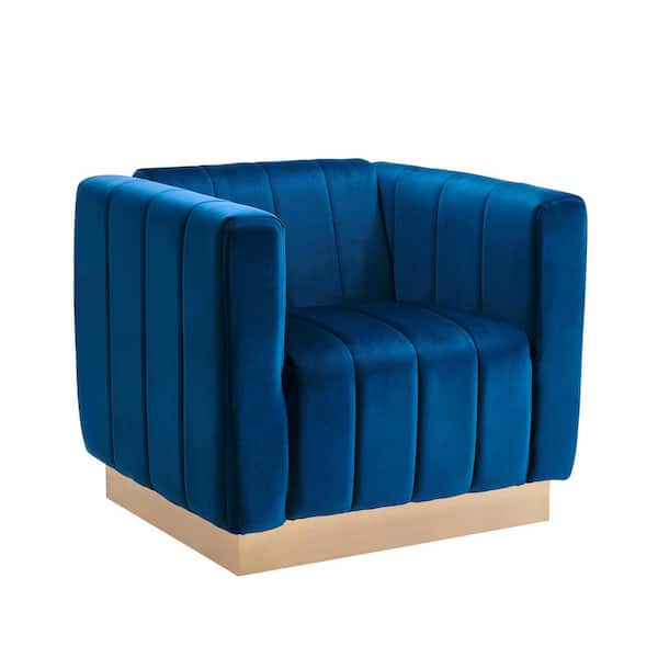 Art Leon Cube Royal Blue Velvet Mordern Chic Channel-Stitch Leisure Accent Armrest Club Chair