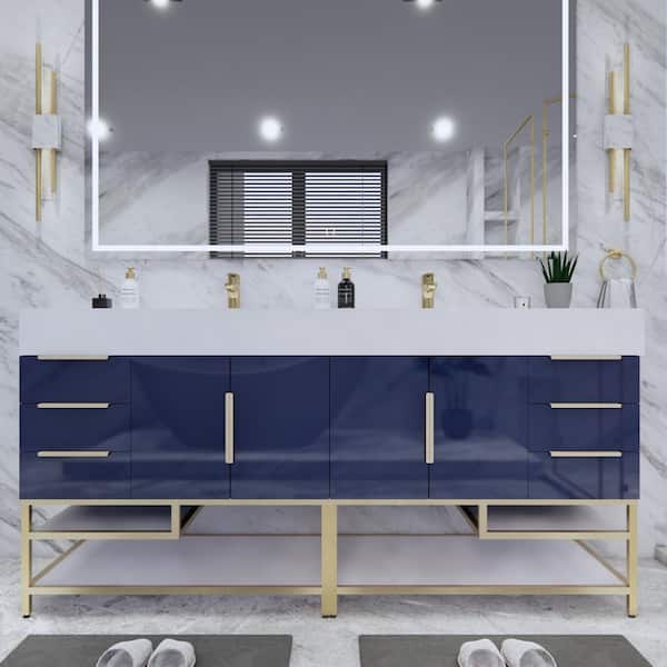 BV Better Vanity Bethany 71 in. W. x 20 in. D x 36 in. H Double Sink Freestanding Bath Double Vanity in Night Blue with White Acrylic Top