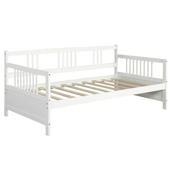 Gymax 79 in. W Square Arm Fabric Straight Twin Size Wooden Slats Daybed Bed Sofa Support Platform Sturdy with Rails in White