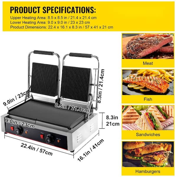 VEVOR Commercial Sandwich Panini Press Grill 2X1800W Temperature