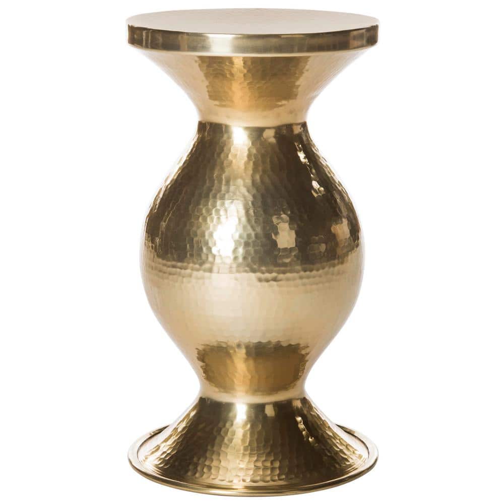 Transitional 12'' Gold Hammered Metal Round Accent Table