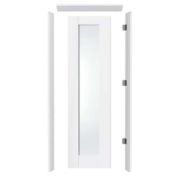 TENONER 18 in. x 80 in. 1-Lite Frosted Glass White Primed MDF Prehung ...