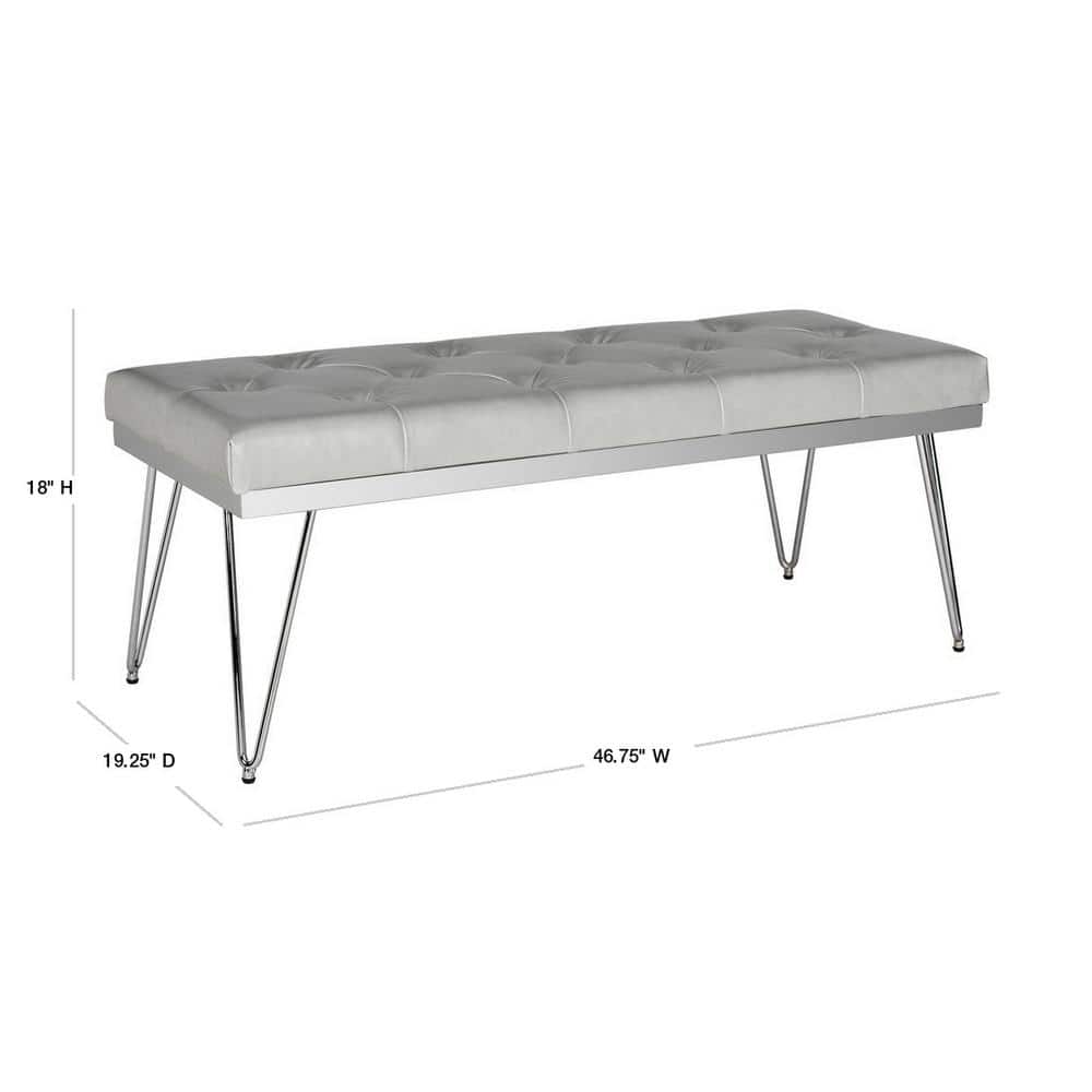 Marcella Gray Tufted Bench with Chrome Legs
