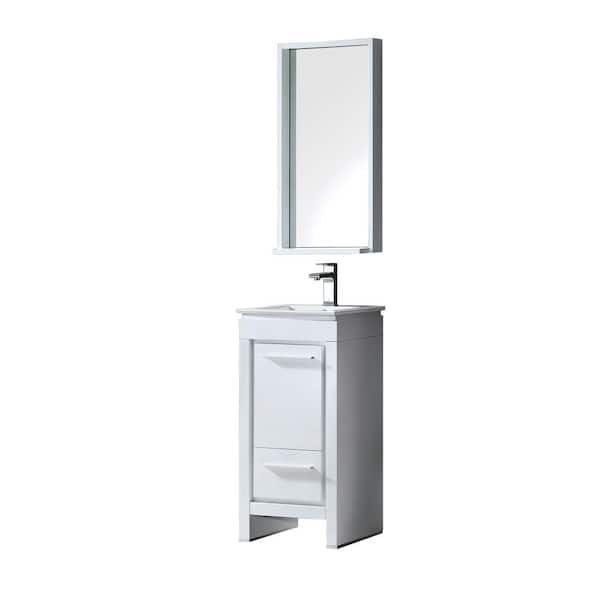 Fresca Allier 16 in. Vanity in White with Ceramic Vanity Top in White and Mirror