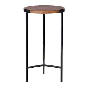 Round Black Metal End Table with Haze Finish Wood Top (12 in. W x 21.5 in. H)